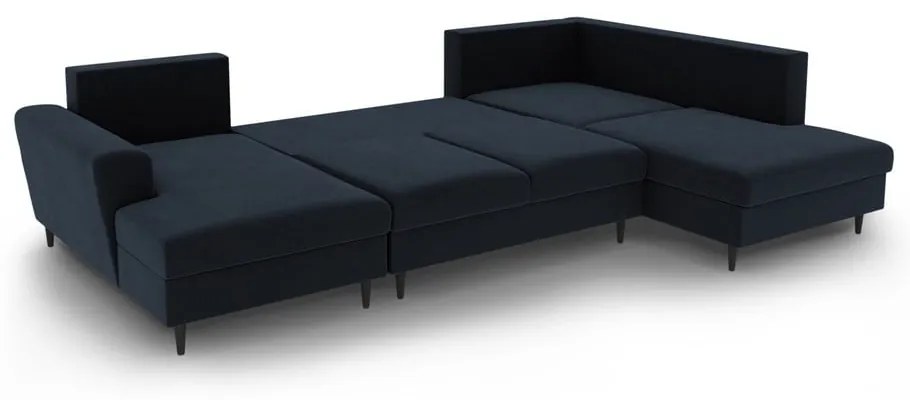 Тъмносин кадифен разтегателен ъглов диван с място за съхранение (десен ъгъл/U форма) Kyoto – Cosmopolitan Design