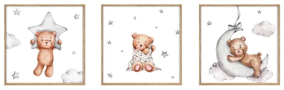 Детски картини в комплект от 3 броя 20x20 cm Teddy Bear