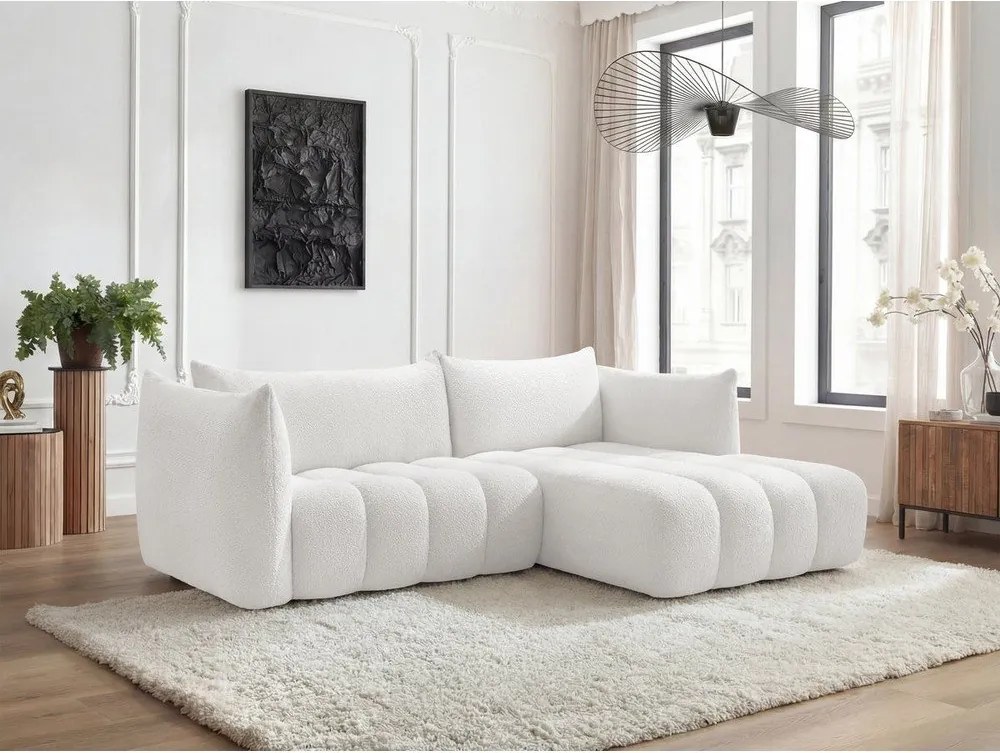 Бял ъглов диван от прежда с примки от букле (десен ъгъл) Azra – Bobochic Paris