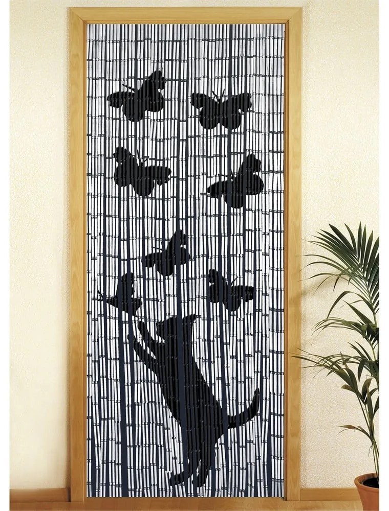 Черно-сива бамбукова завеса за врата 200x90 cm Cat and Butterfly - Maximex