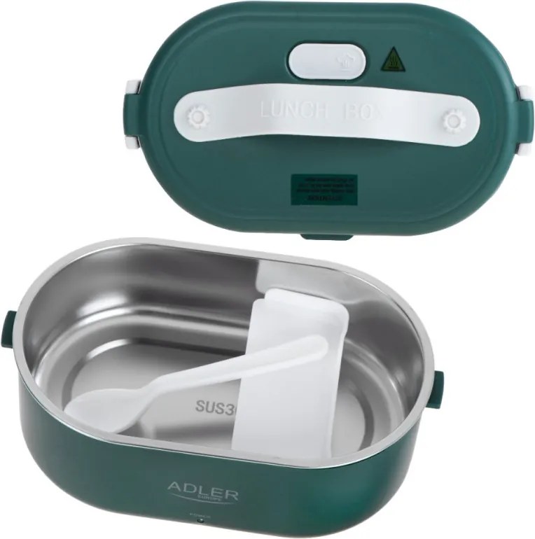 Електрическа кутия за обяд Adler AD 4505, 800 ml, До 50C, Стоманен съд за храна, Зелен