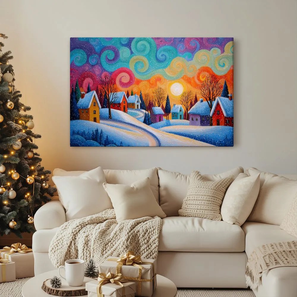 Картина на платно Коледна – Зимна магия на селцето