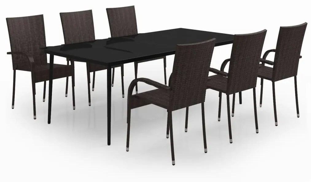 3099405 vidaXL Градински трапезен комплект, 7 части, кафяво и черно