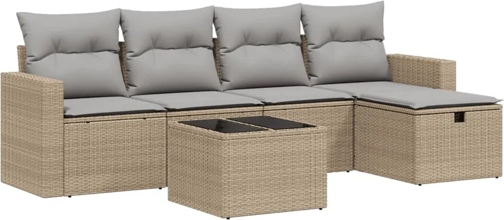 3263475 vidaXL Градински диван с възглавници 6 части бежов микс полиратан