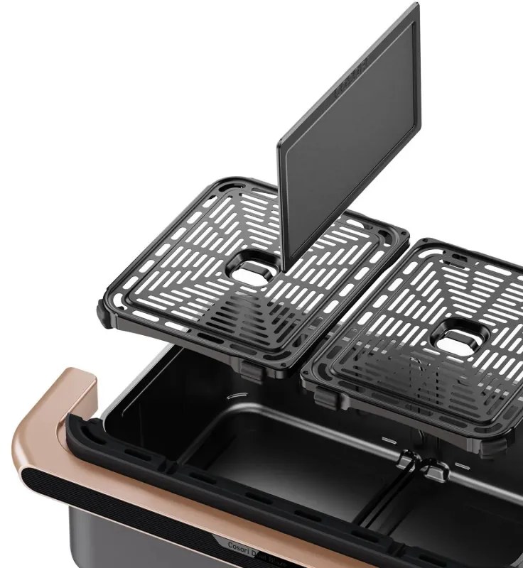 Двоен фритюрник с горещ въздух Cosori Dual Blaze TwinFry CAF-TF101S, 10 л, 6 програми, 35-240 C, Таймер, ThermoIQ, Синхронизирано готвене и приключване, Черен