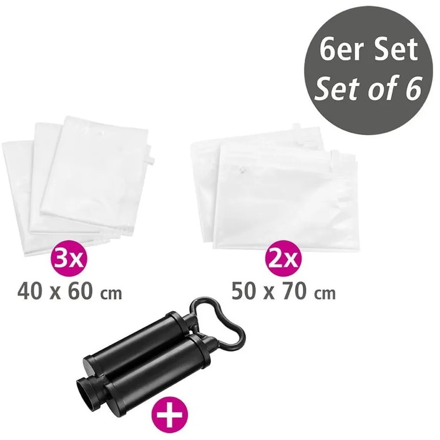 Комплект от 5 пътни вакуумни торбички и помпа за дрехи - Wenko