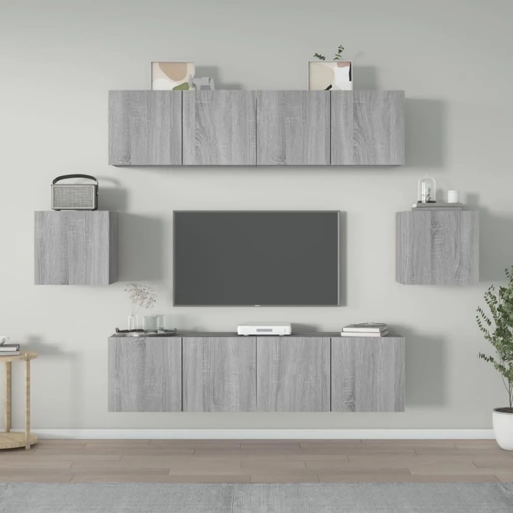 3120267 vidaXL Комплект ТВ шкафове от 6 части, сив сонома, инженерно дърво