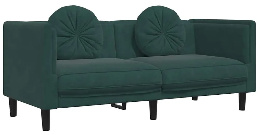 372634 vidaXL Диван с възглавници 2-местен тъмнозелено кадифе