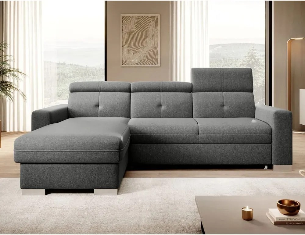 Сив разтегателен ъглов диван с място за съхранение (ляв ъгъл) Fresia – ELTAP