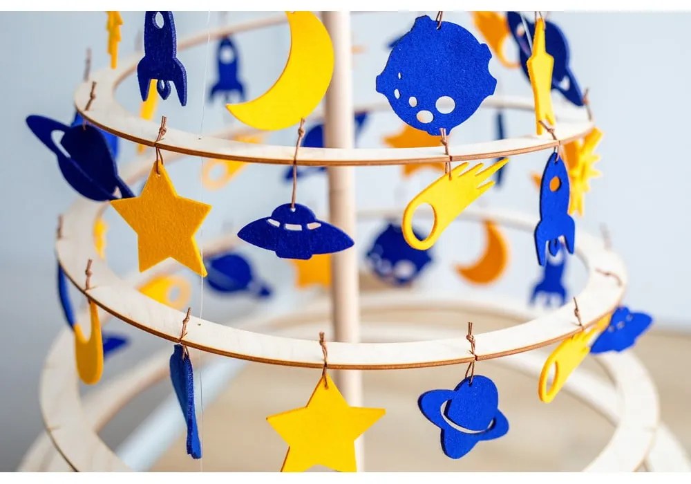 Комплект от 8 коледни украси от жълт и син филц - Spira