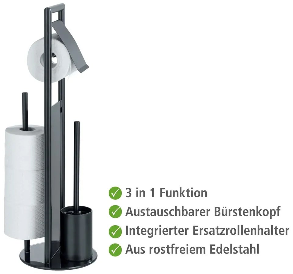 Черна поставка за тоалетна хартия стойка с четка от неръждаема стомана Ravina – Wenko
