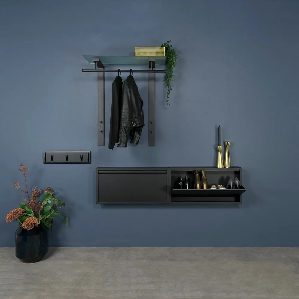 Черна метална стенна закачалка с рафт 80 cm Dutch – Spinder Design