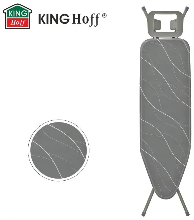 Маса за гладене Kinghoff KH 1939, 114x35.5 см, 7 позиции за регулиране, Поставка за ютия, Сив