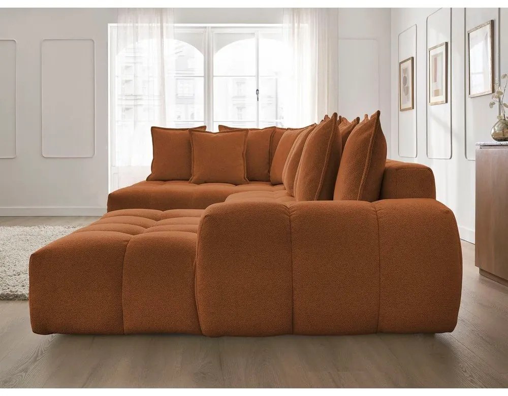 Теракотен шенилов сгъваем/с място за съхранение ъглов диван (ляв ъгъл/U форма) Everest – Bobochic Paris