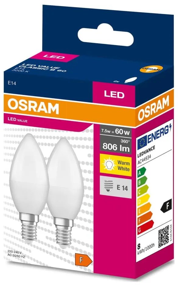 К-кт 2x LED Крушка B38 E14/7,5W/230V 3000K - Osram