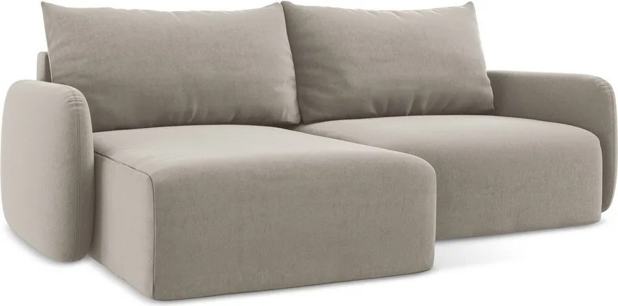 Кафяво-сив кадифен сгъваем/с място за съхранение ъглов диван (ляв ъгъл) Kalena – Makamii