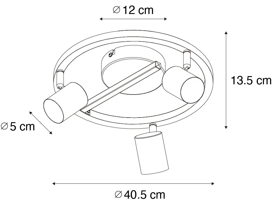 Таванен прожектор черен GU10 50mm 3-светлини кръгъл вкл. подсветка - Back Up