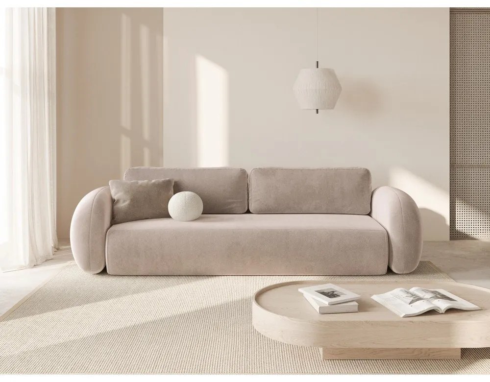 Бежов кадифен сгъваем/с място за съхранение диван 262 cm Tonale – Cosmopolitan Design