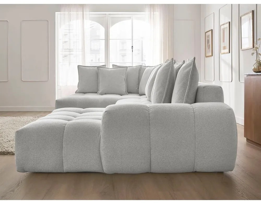 Светлосив шенилов сгъваем/с място за съхранение ъглов диван (ляв ъгъл/U форма) Everest – Bobochic Paris