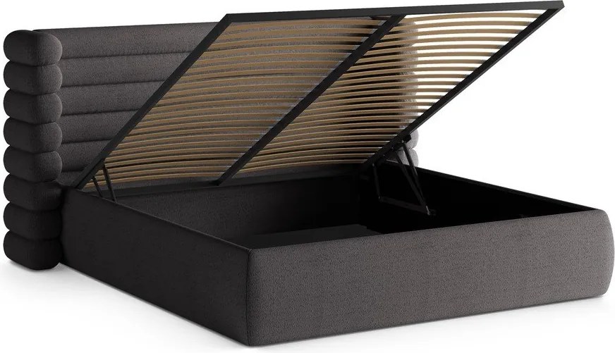 Тъмносиво двойно легло 200x200 cm тапицирано с място за съхранение с включена подматрачна рамка Mount – Micadoni