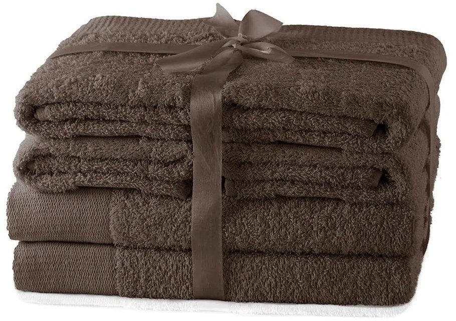Кафяви памучни хавлии и кърпи за баня в комплект от 6 бр. от тери Amari – AmeliaHome