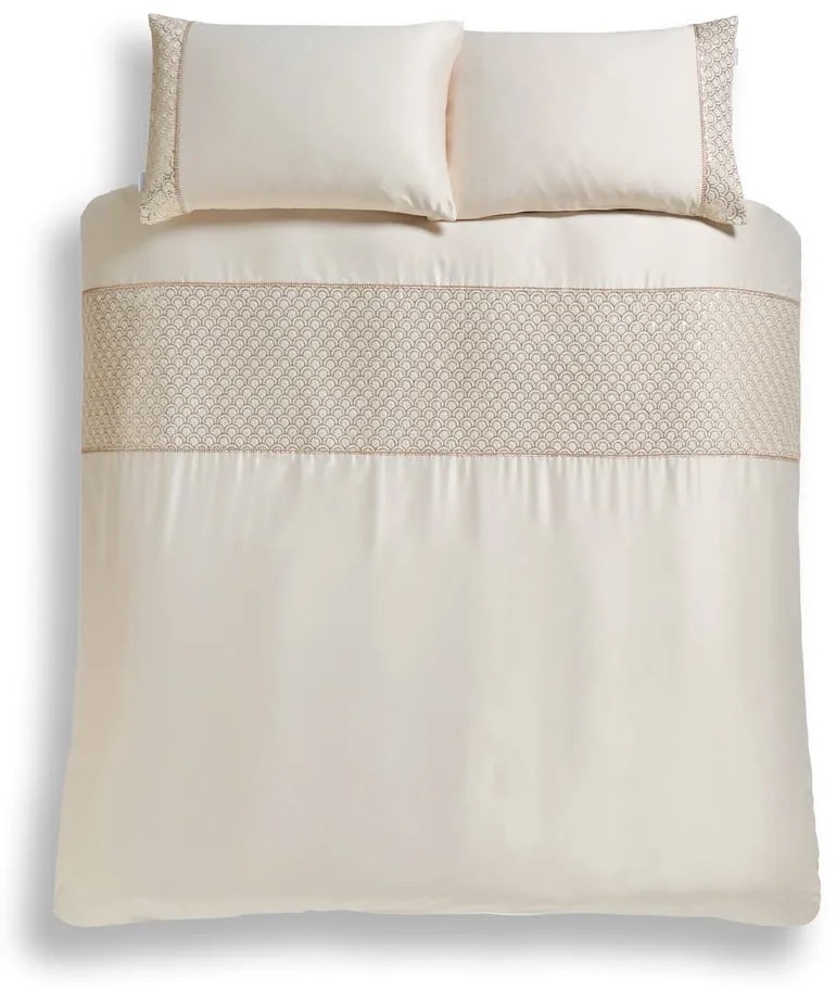 Бежово двойно удължено спално бельо от микросатен 230x220 cm Deco Sequin – Catherine Lansfield