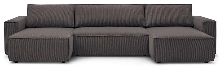Кафяво-сив сгъваем ъглов диван от рипсено кадифе (U форма) Nihad – Bobochic Paris