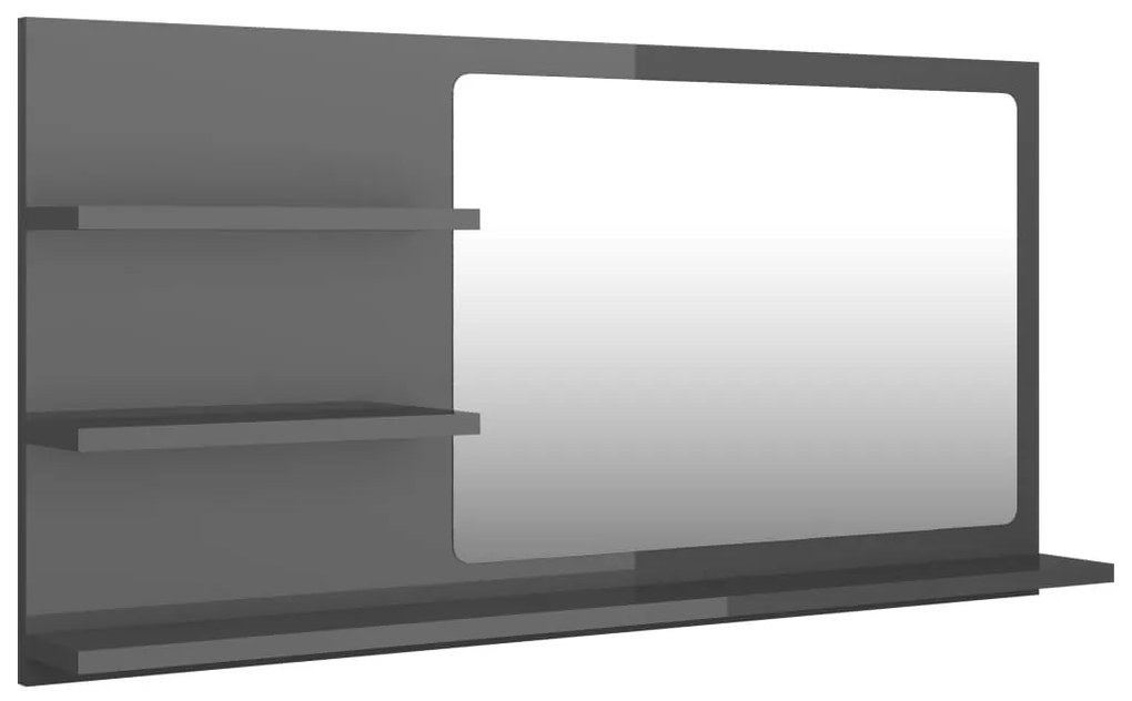 805023 vidaXL Огледало за баня, сив гланц, 90x10,5x45 см, инженерно дърво