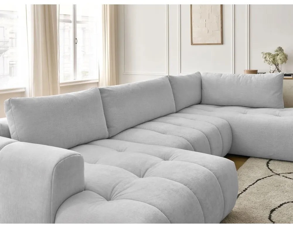 Светлосив сгъваем/с място за съхранение ъглов диван (десен ъгъл/U форма) Fuji – Bobochic Paris