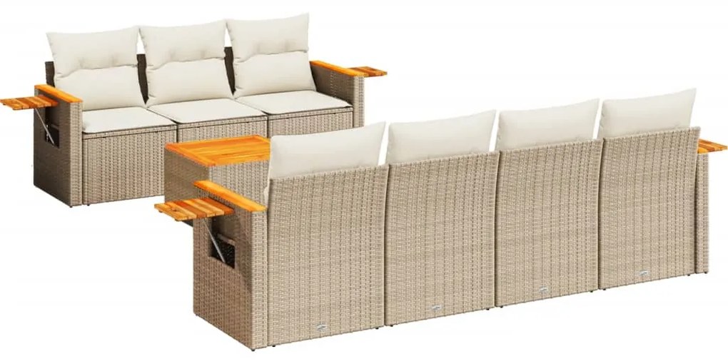 3226646 vidaXL Градински диван с възглавници, 8 части, бежов полиратан