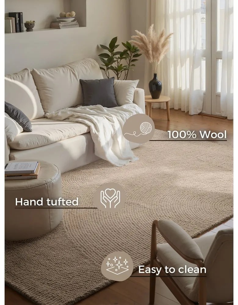 Бежов ръчно изработен вълнен килим 80x150 cm Eleni Light Beige – Hanse Home
