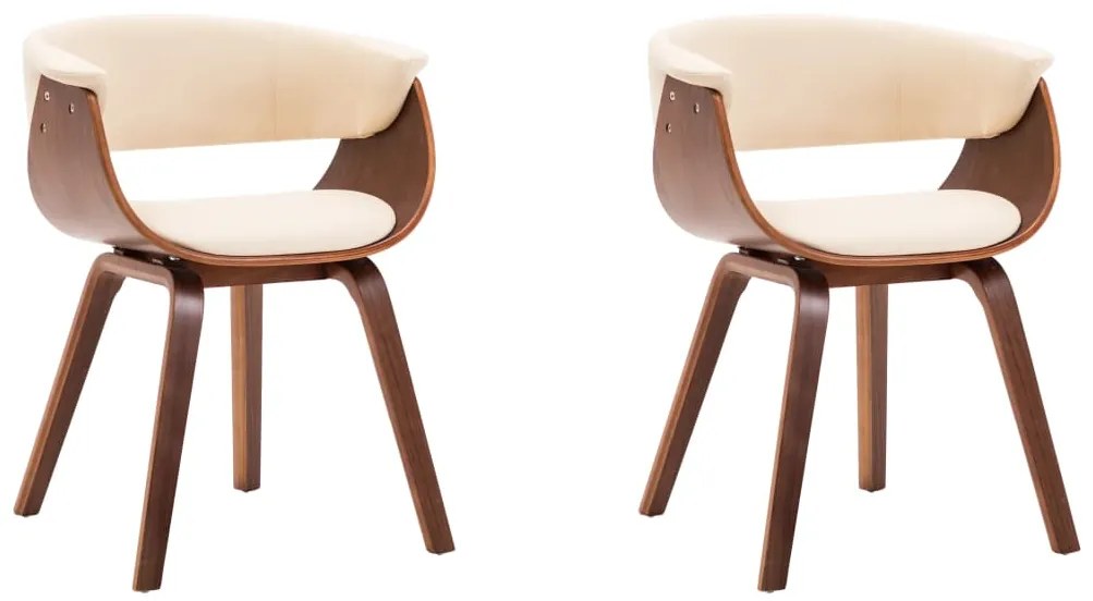 278724 vidaXL Трапезни столове, 2 бр, кремави, извито дърво и изкуствена кожа