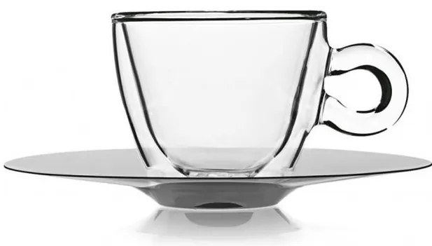Стъклена двустенна чаша с метална чинийка 165мл DRINK&amp;DESIGN-(10086/01) - Luigi Bormioli