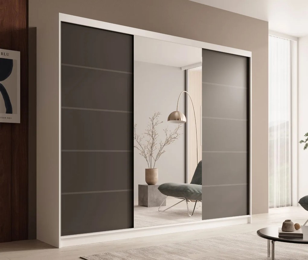 Гардероб Galadriel 250 с плъзгащи врати-Бял-Черен