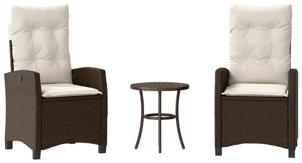 365226 vidaXL Бистро комплект с възглавници 3 части кафяв полиратан