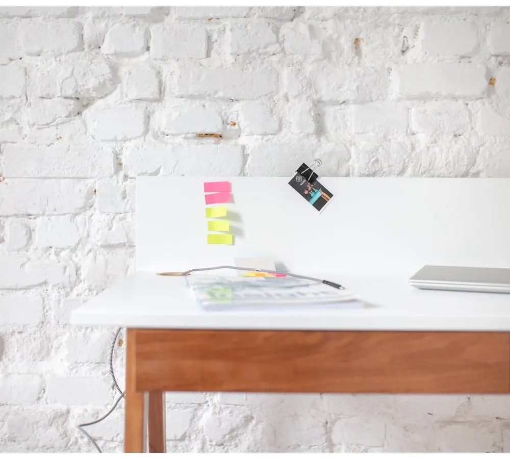 Бяло бюро с основа от ясенова дървесина Дъб, дължина 65 cm Luka - Ragaba