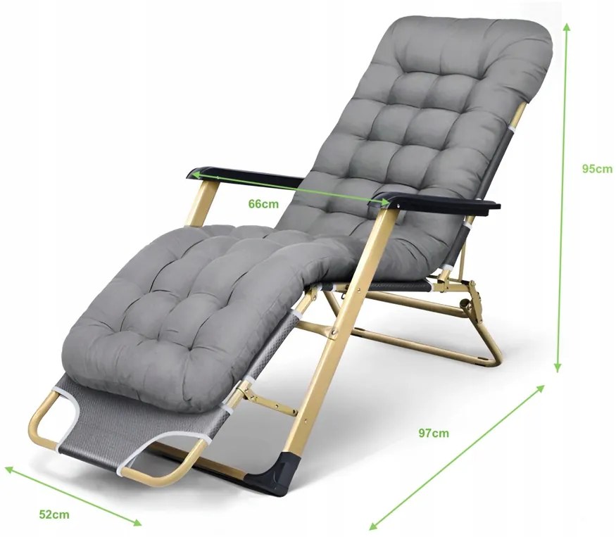 Градински шезлонг с черна рамка и възглавница Син