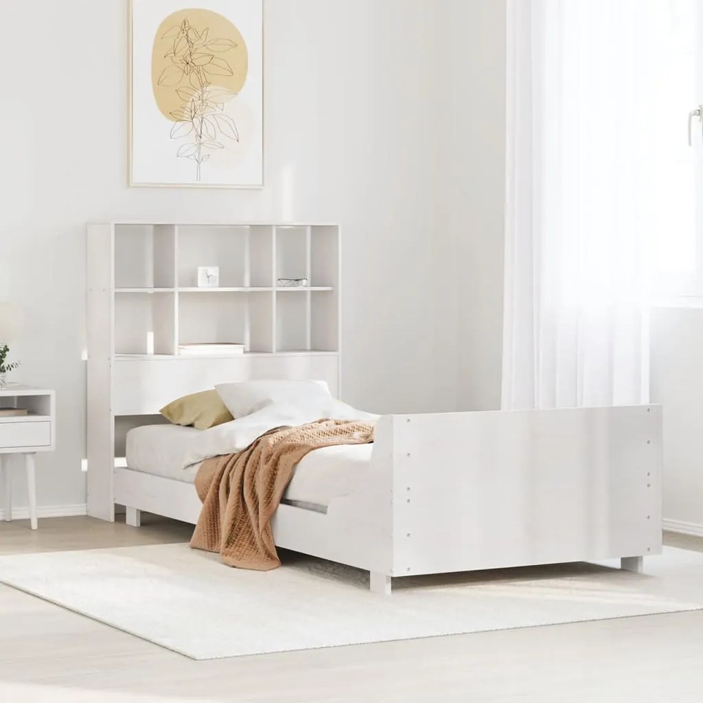3323699 vidaXL Рамка за легло без матрак, бял, 90x200 см, бор масив