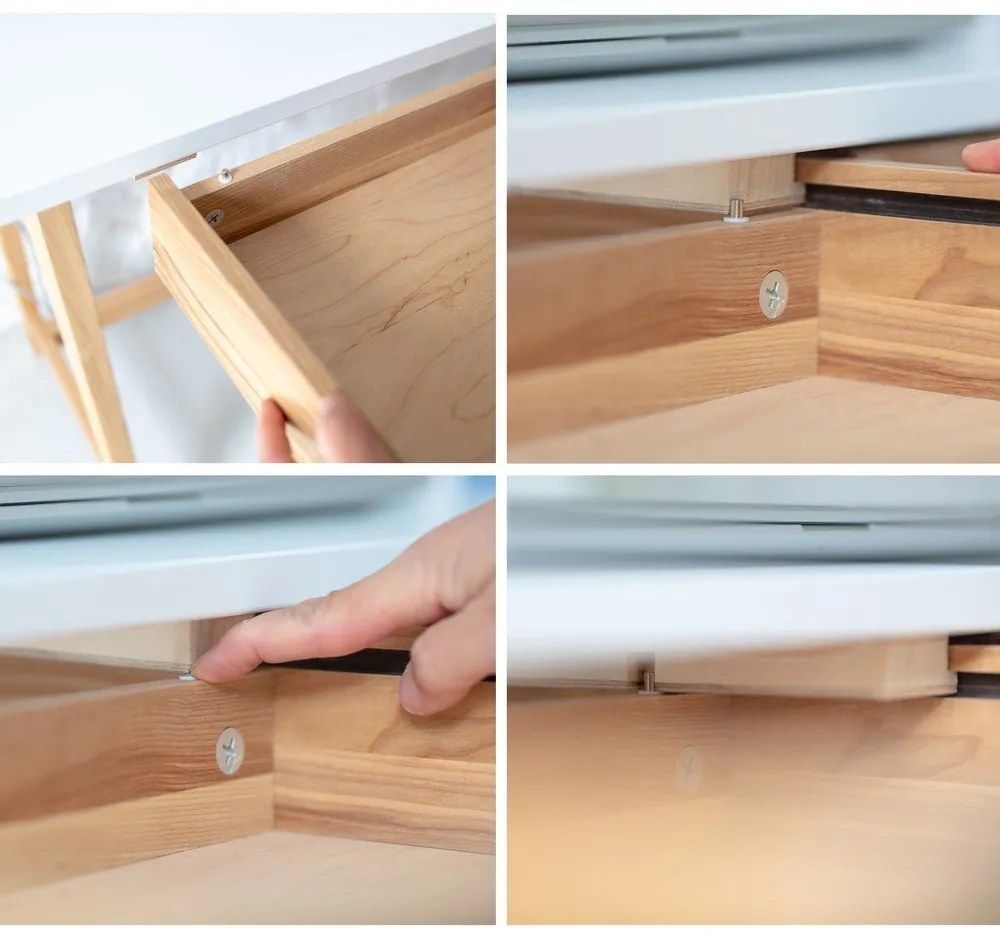 Бяло бюро с основа от ясенова дървесина, дължина 65 cm Luka - Ragaba