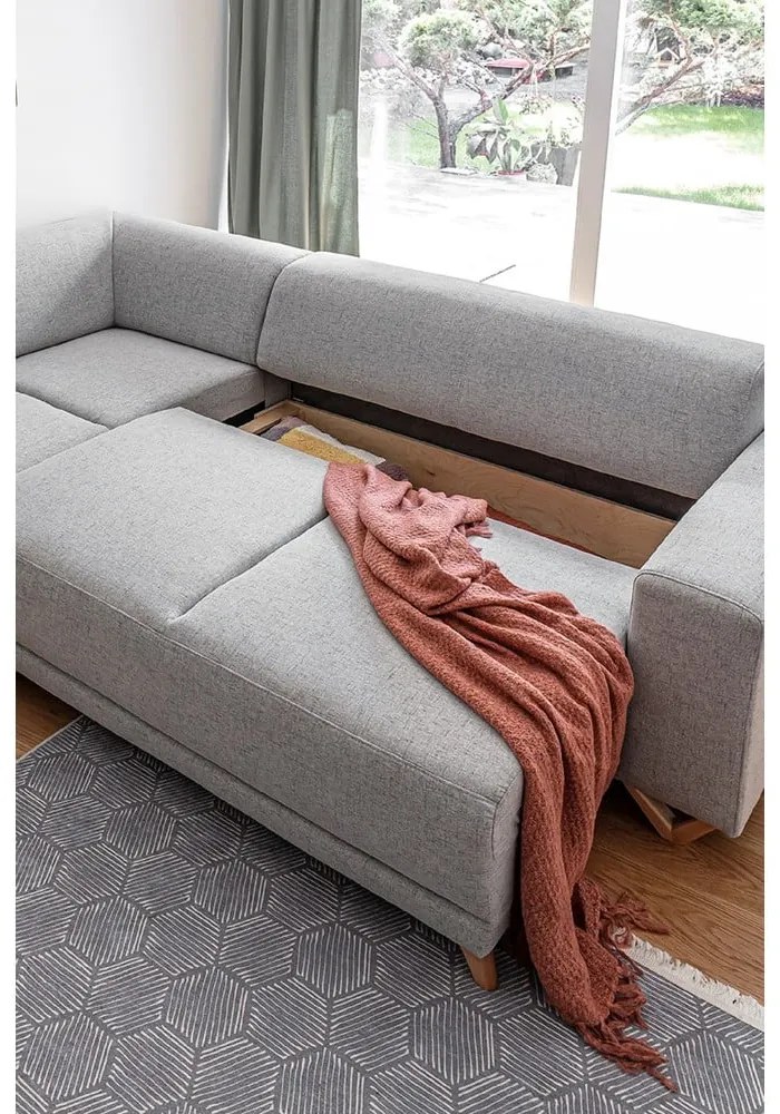 Светлосив разтегателен/с място за съхранение ъглов диван (ляв ъгъл/L форма) Classy Sophie – Miuform