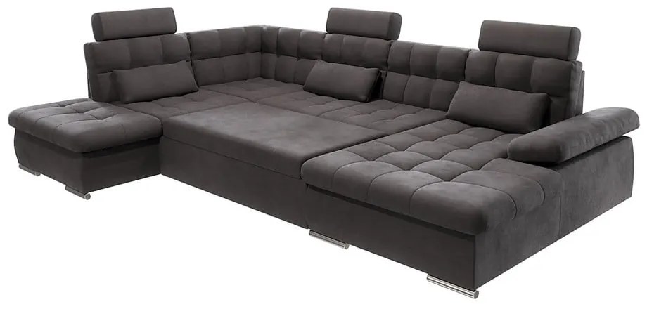 Антрацитен разтегателен ъглов диван с място за съхранение (ляв ъгъл/U форма) Merkur – Ropez