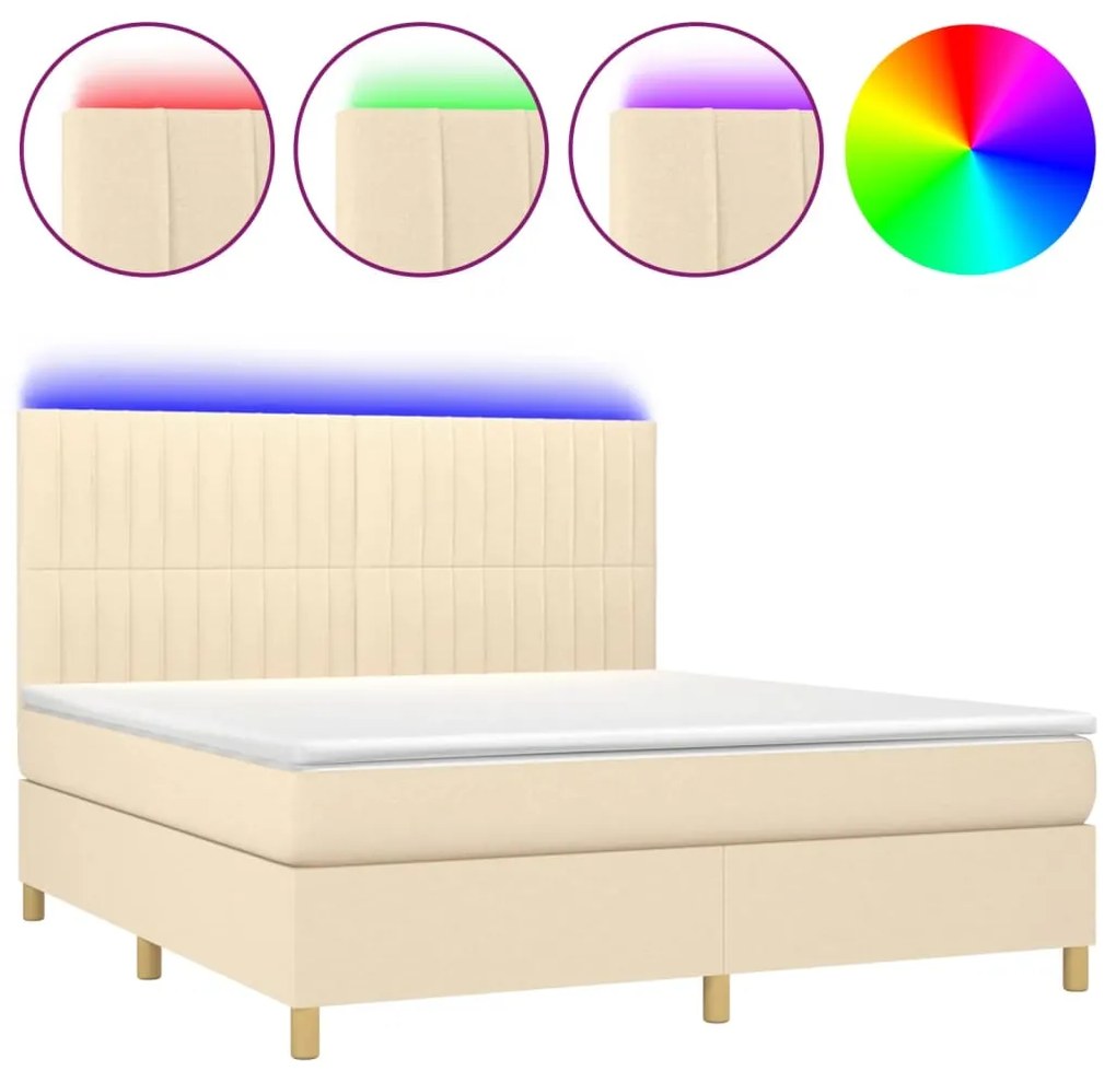 3135610 vidaXL Боксспринг легло с матрак и LED, кремаво, 160x200 см, плат