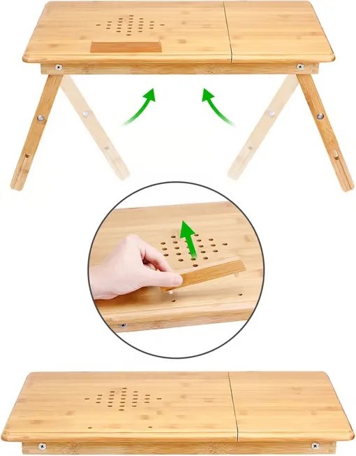 Бамбукова масичка за лаптоп с вентилационни отвори и чекмедже 55 x 28 x 35 cm