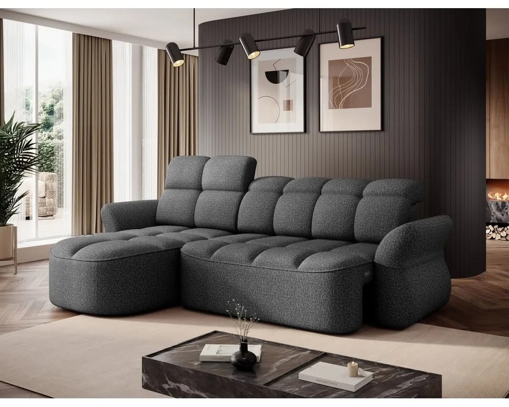 Тъмносив кадифен сгъваем/с място за съхранение ъглов диван (ляв ъгъл) Beneth – ELTAP