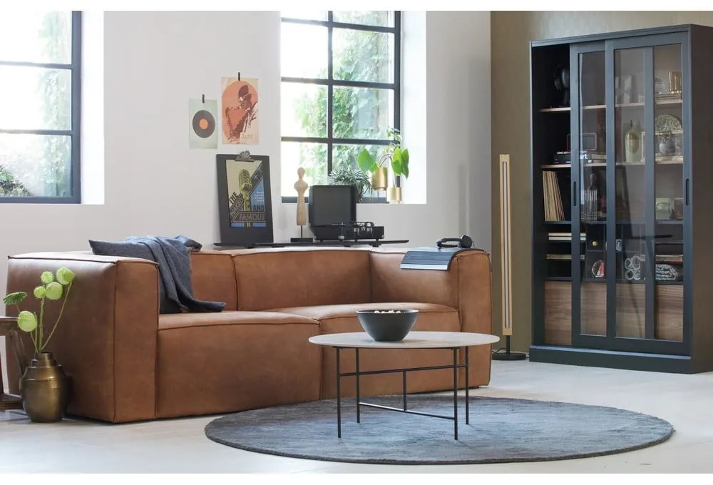 Витрина от масивен бор с плъзгащи се врати в черен и естествен цвят 125x200 cm James – WOOOD