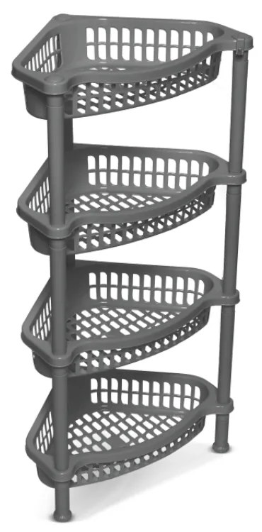 Стелаж ъглов на 4 нива с куки, сив