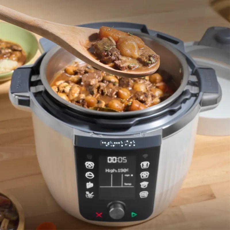 Мултикукър Instant Pot Pro Max, 1200W, 5.7 л, 105 kP, 10 програми, Nutriboost, WiFi, LCD дисплей, Неръждаема стомана, Бял/матов