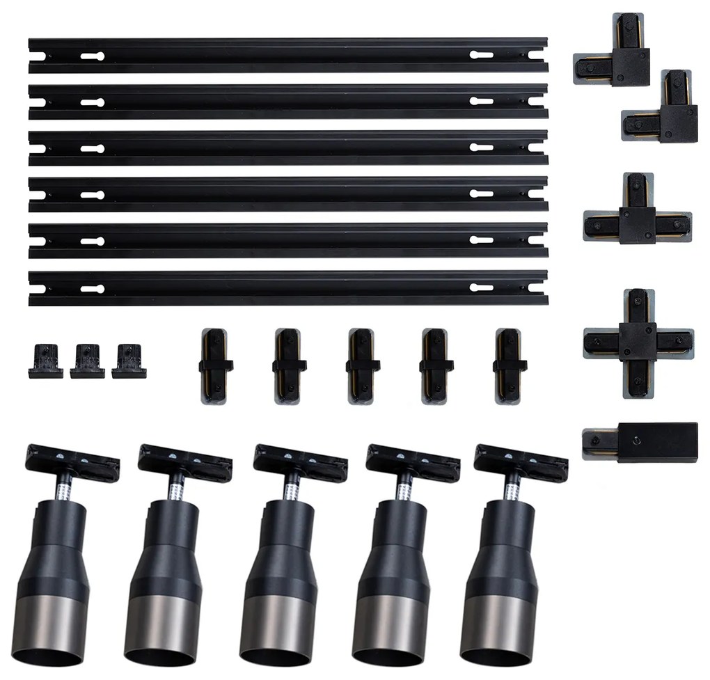 Модерна релсова система за осветление с 5 прожектора цвят оръжейно сиво 1-фазов - Iconic Kohua