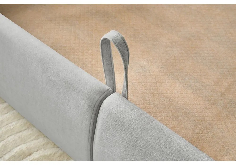 Светлосиво тапицирано двойно легло с място за съхранение с решетка 160x200 cm Clothilde - Bobochic Paris