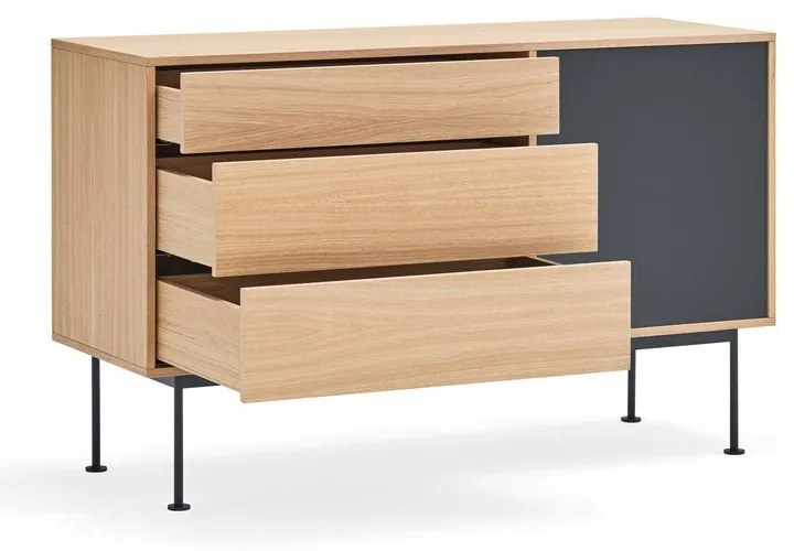 Антрацитно сив скрин с дъбов фурнир, ширина 128 см Yoko - Teulat